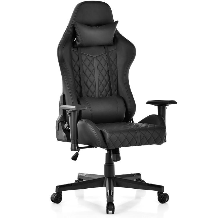 Gaming Chairs |  Adjustable 360° Swivel PU Gaming Chair with RGB LED Lights and Nylon Base Black Gaming Chairs Black