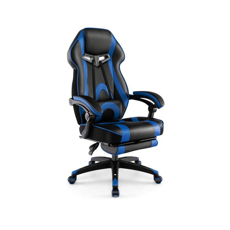 Gaming Chairs |  Gaming Chair Racing Style Swivel Chair with Footrest and Adjustable Lumbar Pillow Blue Gaming Chairs Blue