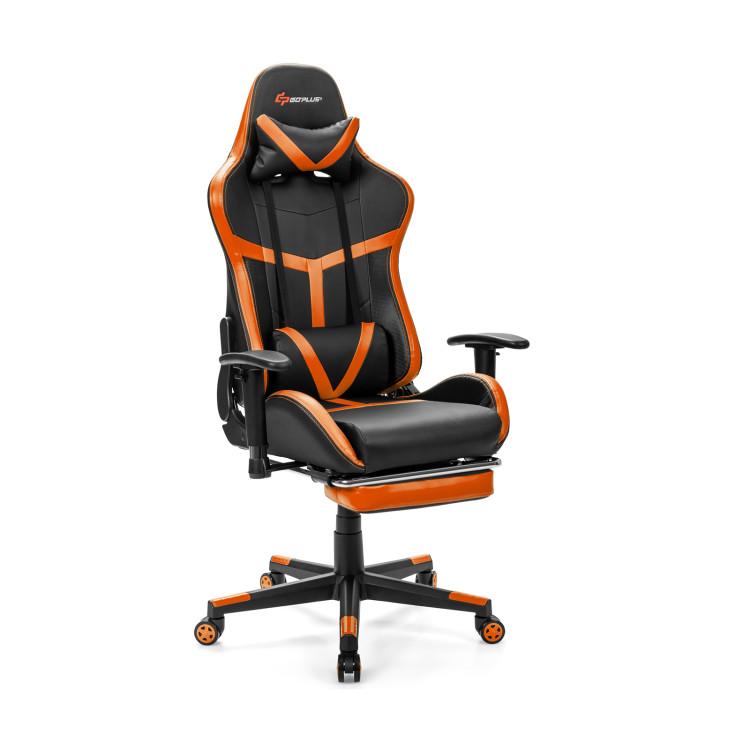 Gaming Chairs |  Massage Gaming Chair with Footrest Lumbar Support and Headrest Orange Gaming Chairs Gaming Chairs