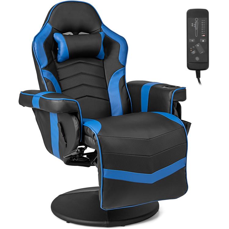 Gaming Chairs |  Massage Video Gaming Recliner Chair with Adjustable Height Blue Gaming Chairs Blue