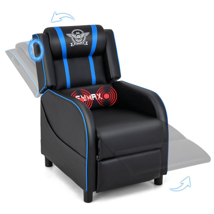 Gaming Chairs |  PU Leather Massage Gaming Recliner Chair with Side Pockets Blue Gaming Chairs Blue