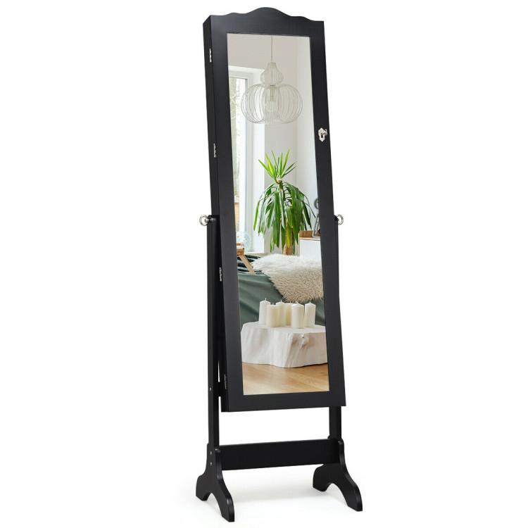 Jewelry Armoires |  4-Angle Tilting Mirrored Lockable Jewelry Cabinet with Large Storage Capacity Black Bedroom Black