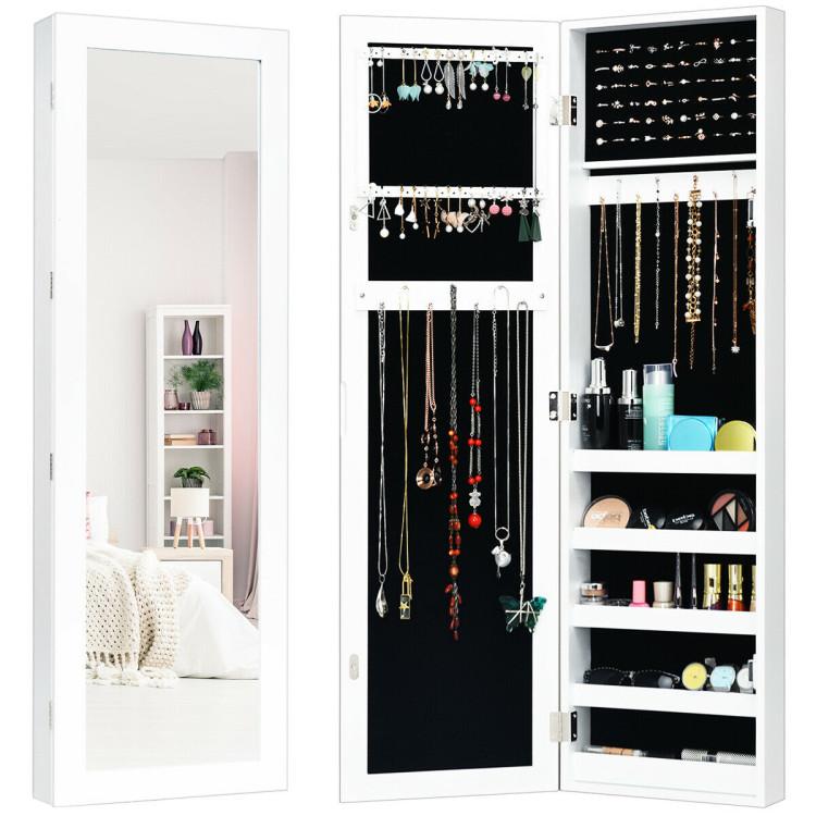 Jewelry Armoires |  Door and Wall Mounted Armoire Jewelry Cabinet with Full-Length Mirror White Bedroom Jewelry Armoires