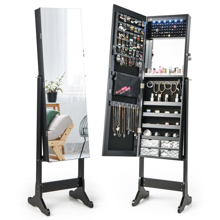 Jewelry Armoires |  Free Standing Full Length Jewelry Armoire with Lights Black Bedroom Black