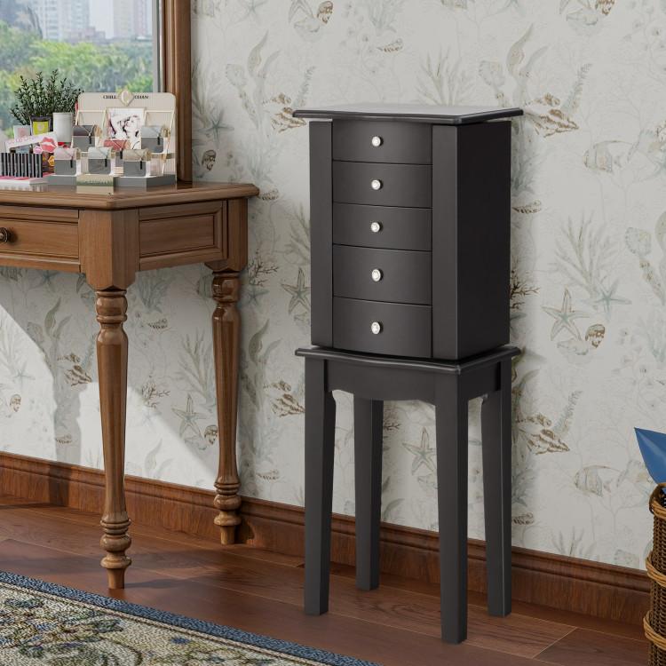 Jewelry Armoires |  Jewelry Armoire with Top Flip Mirror and 4 Drawers Black Bedroom Black