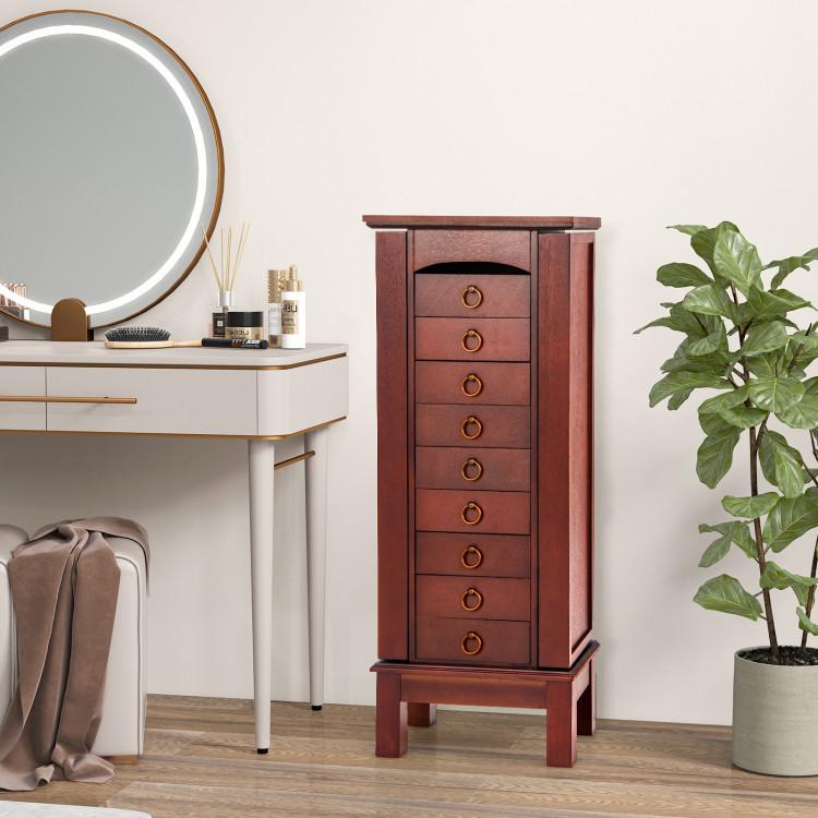 Jewelry Armoires |  Large Capacity Jewelry Storage Cabinet with 9 Drawers Walnut Bedroom Jewelry Armoires