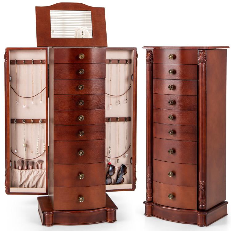 Jewelry Armoires |  Large Wooden Jewelry Storage Box Organizer Brown Bedroom Brown