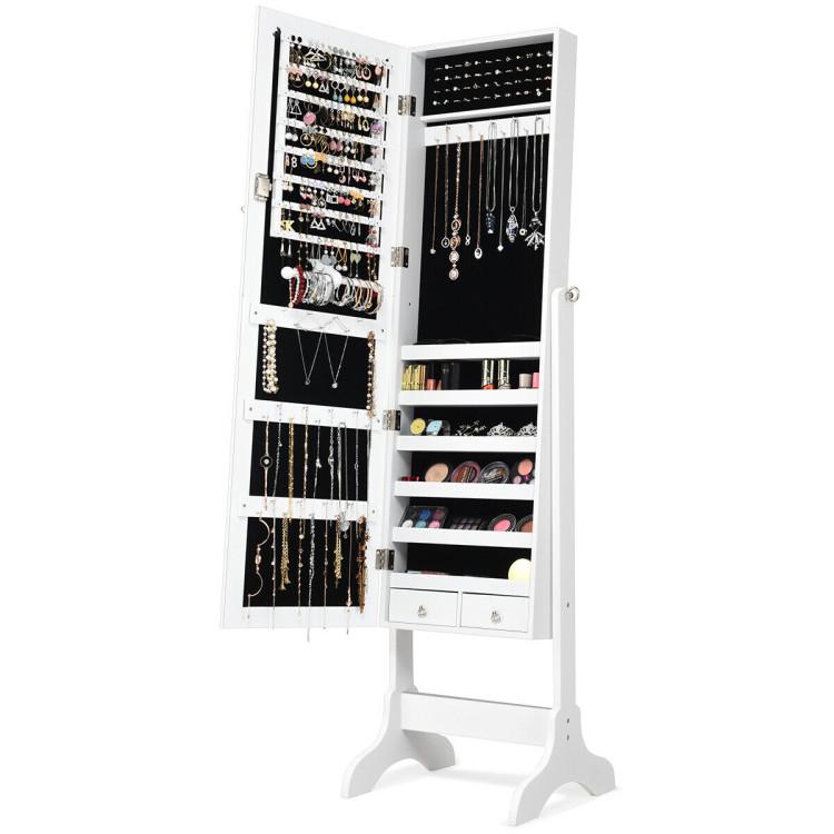 Jewelry Armoires |  Lockable Mirrored Jewelry Cabinet Armoire Storage Organizer Box White Bedroom Jewelry Armoires