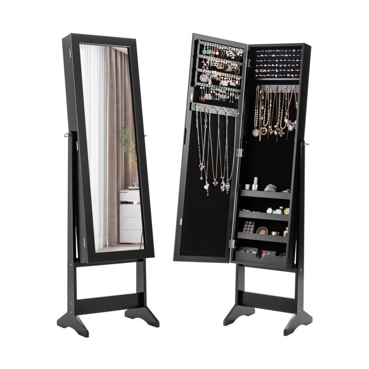 Jewelry Armoires |  Mirrored Standing Jewelry Cabinet Storage Box Black Bedroom Black