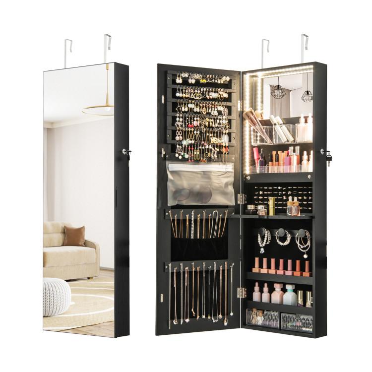 Jewelry Armoires |  Wall Mounted Jewelry Cabinet with Full-Length Mirror Black Bedroom Black