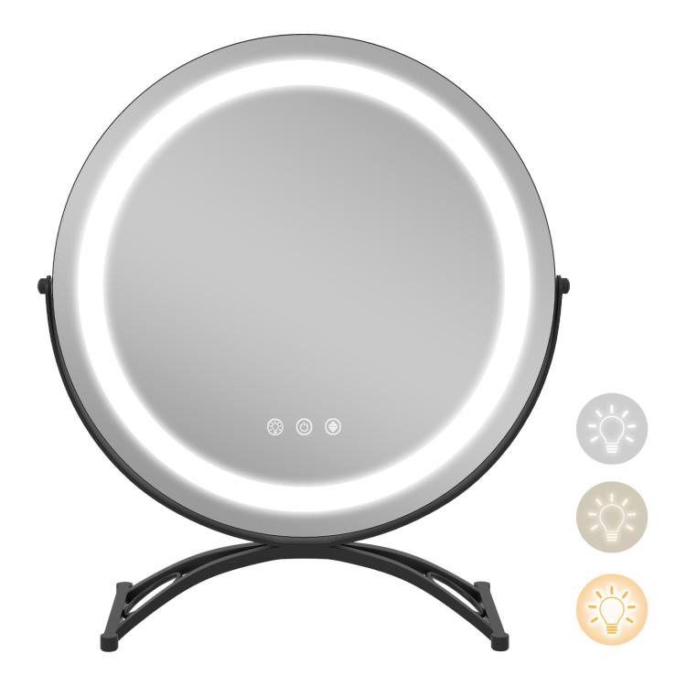 Makeup Vanities |  16 x 16 Inch Round LED Vanity Mirror with 3-Color Lighting and Brightness Dimming Black Bedroom Black