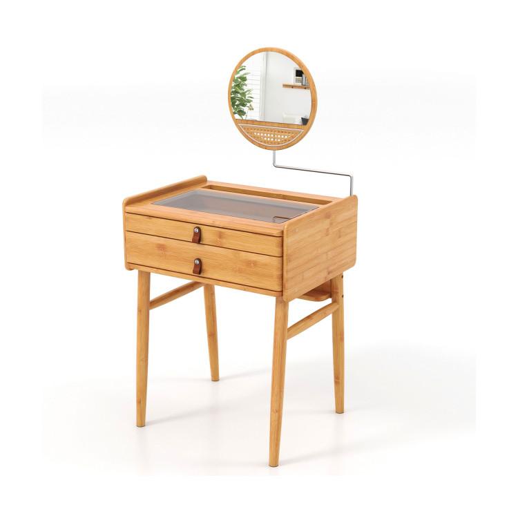 Makeup Vanities |  Bamboo Makeup Vanity Table with Mirror with 2 Storage Drawers Natural Bedroom Makeup Vanities