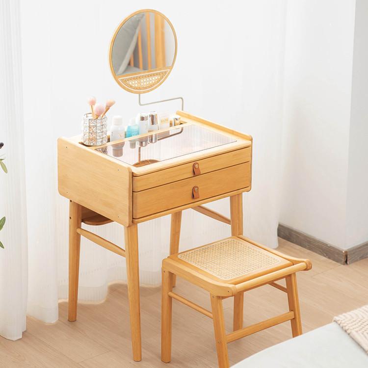 Makeup Vanities |  Bamboo Makeup Vanity Table with Stool and Rotating Mirror Bedroom Makeup Vanities