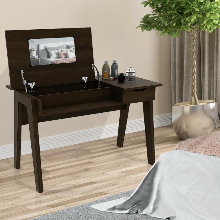 Makeup Vanities |  Dressing Table with Flip Mirror and Storage Drawer Brown Bedroom Brown