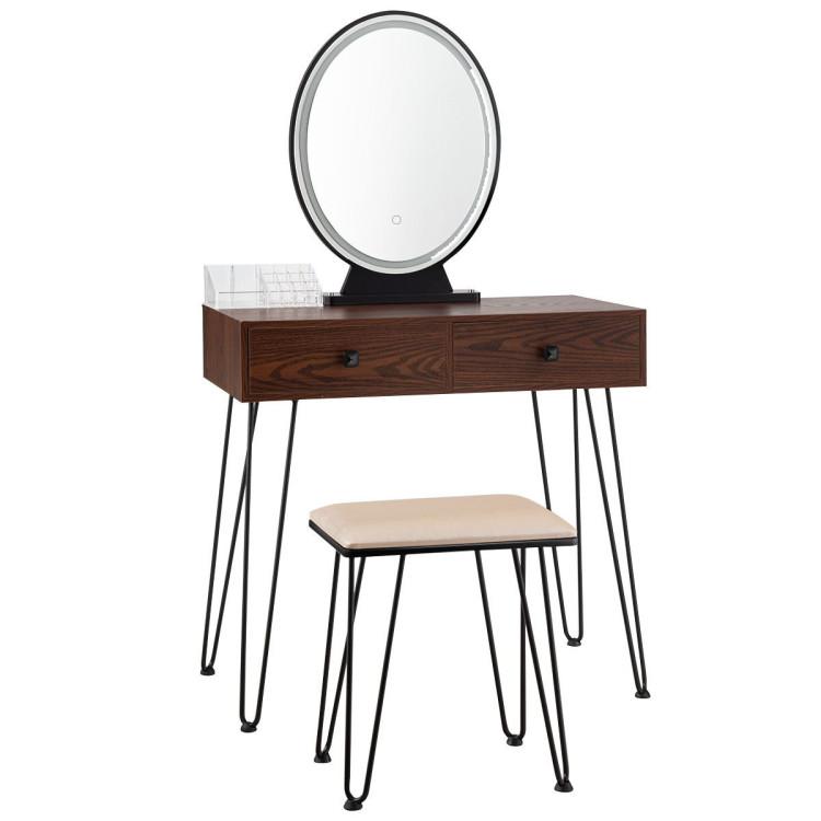 Makeup Vanities |  Industrial Makeup Dressing Table with 3 Lighting Modes Walnut Bedroom Makeup Vanities