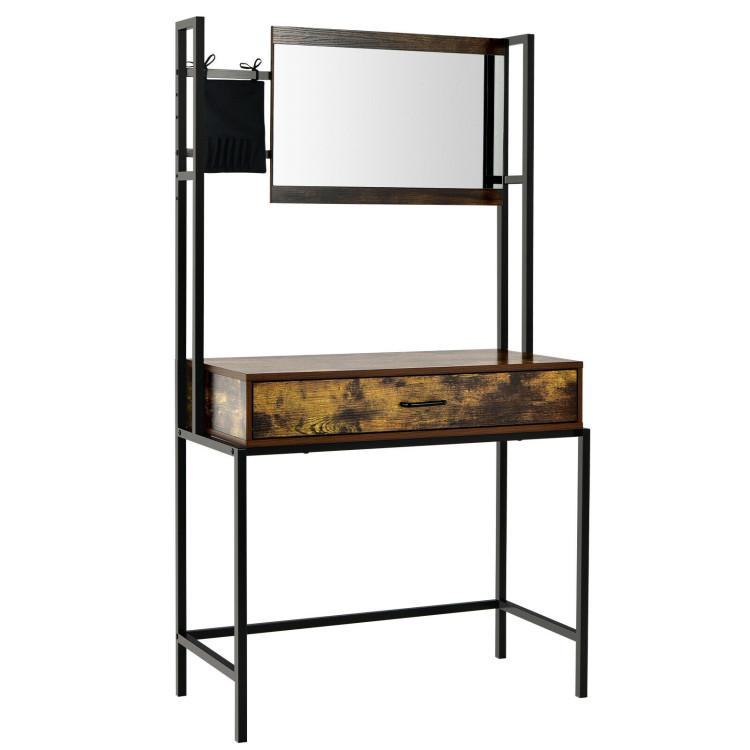 Makeup Vanities |  Industrial Vanity Table with 3-Position Adjustable Mirror Brown Bedroom Brown