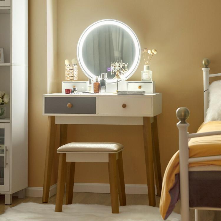 Makeup Vanities |  Makeup Dressing Table with 4 Drawers and Lighted Mirror White Bedroom Makeup Vanities