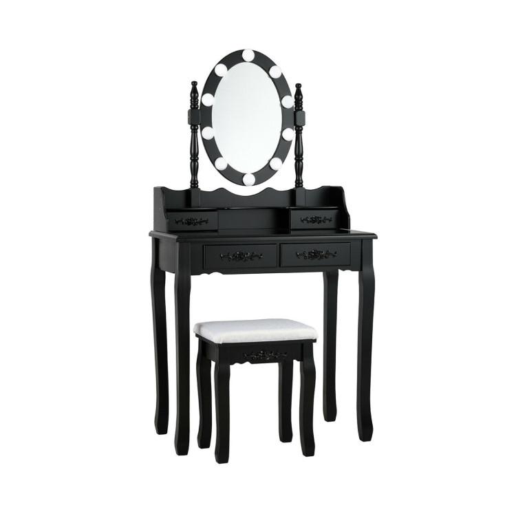 Makeup Vanities |  Makeup Dressing Table with Touch Switch Lighted Mirror and Cushioned Stool Black Bedroom Black