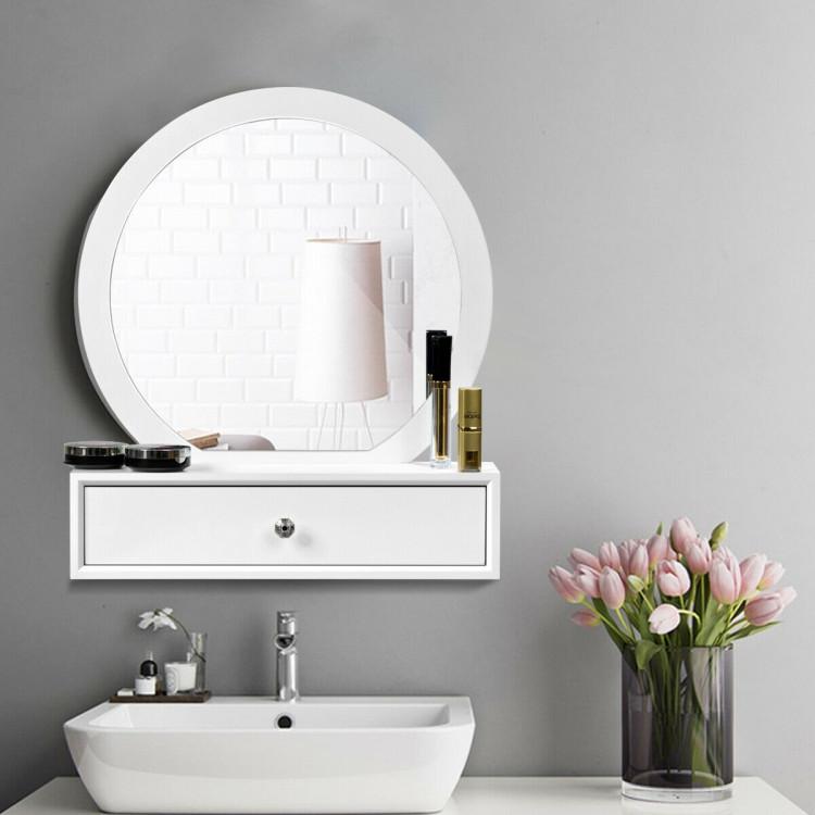 Makeup Vanities |  Makeup Dressing Wall Mounted Vanity Mirror with 2 Drawers White Bedroom Makeup Vanities