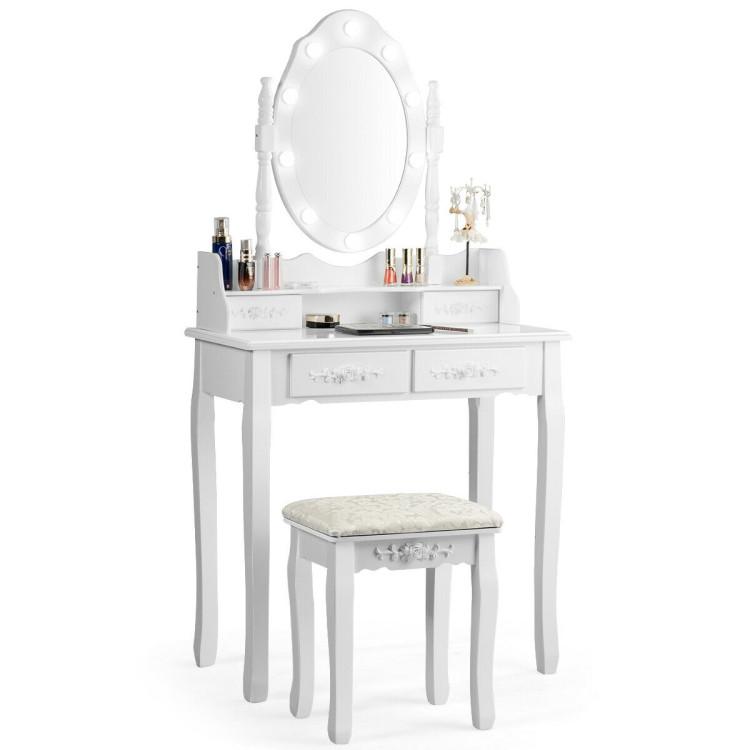 Makeup Vanities |  Makeup Vanity Dressing Table Set with Dimmable Bulbs Cushioned Stool White Bedroom Makeup Vanities