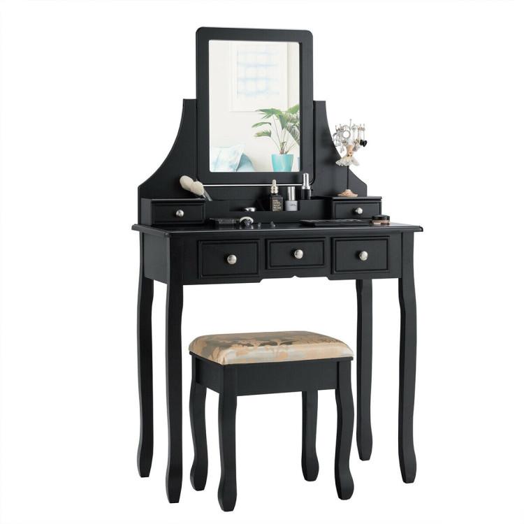 Makeup Vanities |  Makeup Vanity Set with Mirror and Cushioned Stool Black Bedroom Black