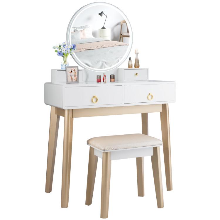 Makeup Vanities |  Makeup Vanity Table Set with Touch Screen Dimming Mirror and 3 Color Lighting Modes White Bedroom Makeup Vanities