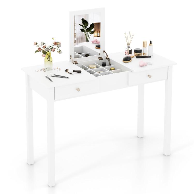 Makeup Vanities |  Vanity Desk Makeup Dressing Table with Flip Top Mirror and Drawers White Bedroom Makeup Vanities