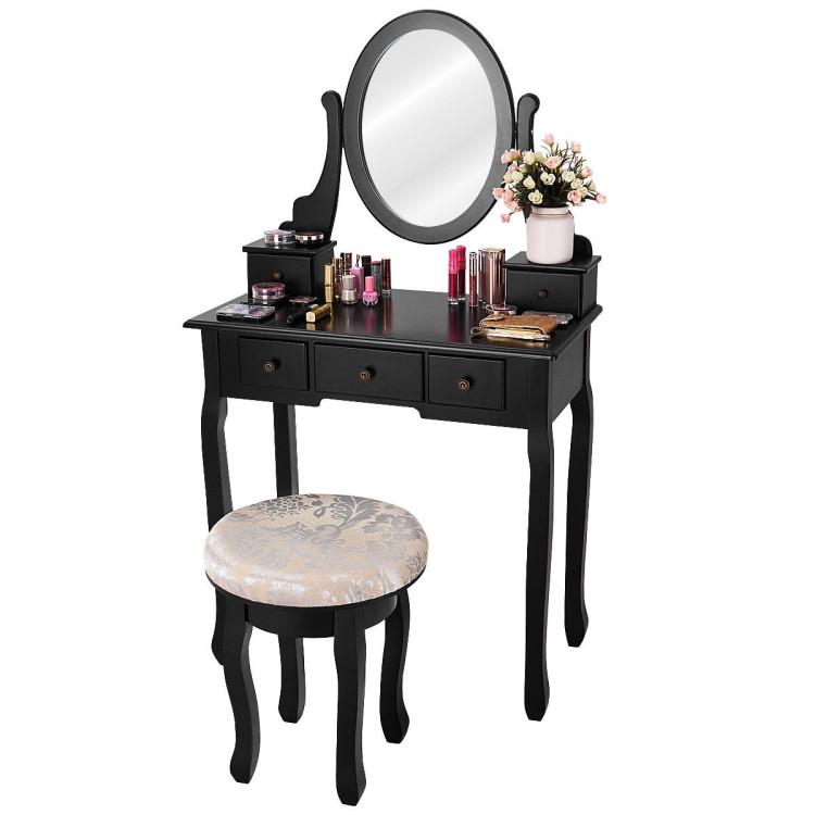 Makeup Vanities |  Vanity Makeup Table Set Bedroom Furniture with Padded Stool Black Bedroom Black