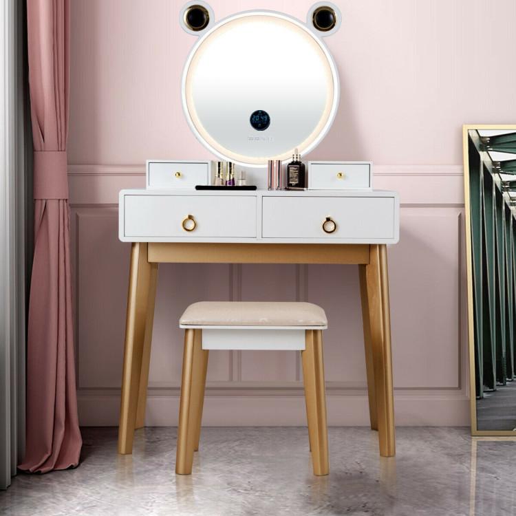 Makeup Vanities |  Vanity Set with 3-Color Lighted Touch Screen Dimming Mirror and 4 Drawers White & Gold Bedroom Makeup Vanities