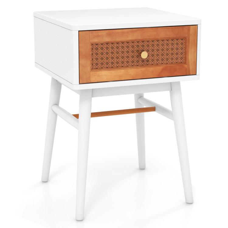 Nightstands |  1-Drawer Modern Bedside Table with Solid Wood Legs White Bedroom Nightstands