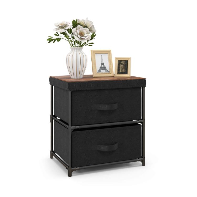 Nightstands |  2-Drawer Nightstand with Removable Fabric Bins and Pull Handles Black Bedroom Black