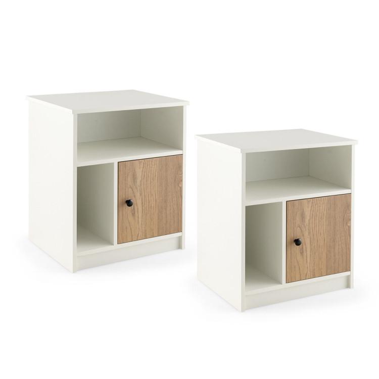 Nightstands |  2 Pieces 25 Inch Tall Nightstands with Door and 2 Open Shelves White Bedroom Nightstands