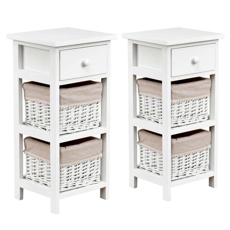 Nightstands |  2 Pieces Bedroom Bedside End Table with Drawer Baskets White Bedroom Nightstands