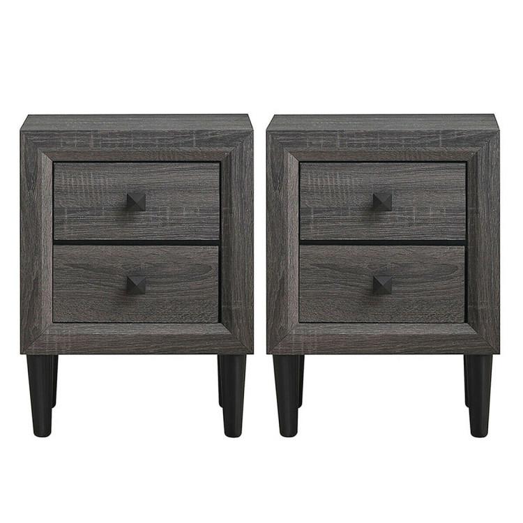 Nightstands |  2 Pieces Multipurpose Retro Nightstand Set with 2 Drawers Gray Bedroom Gray