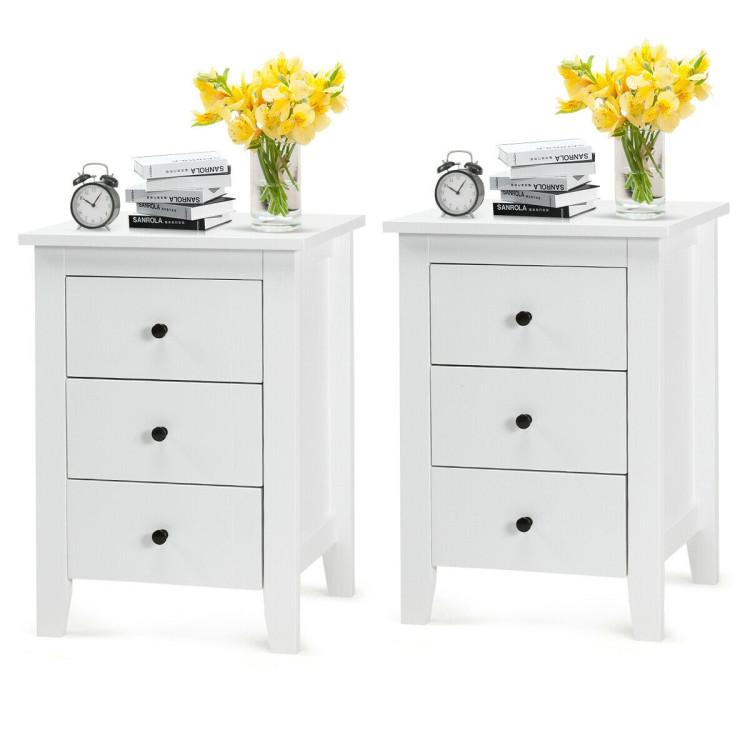 Nightstands |  2 Pieces Nightstand End Beside Table with 3 Drawers White Bedroom Nightstands