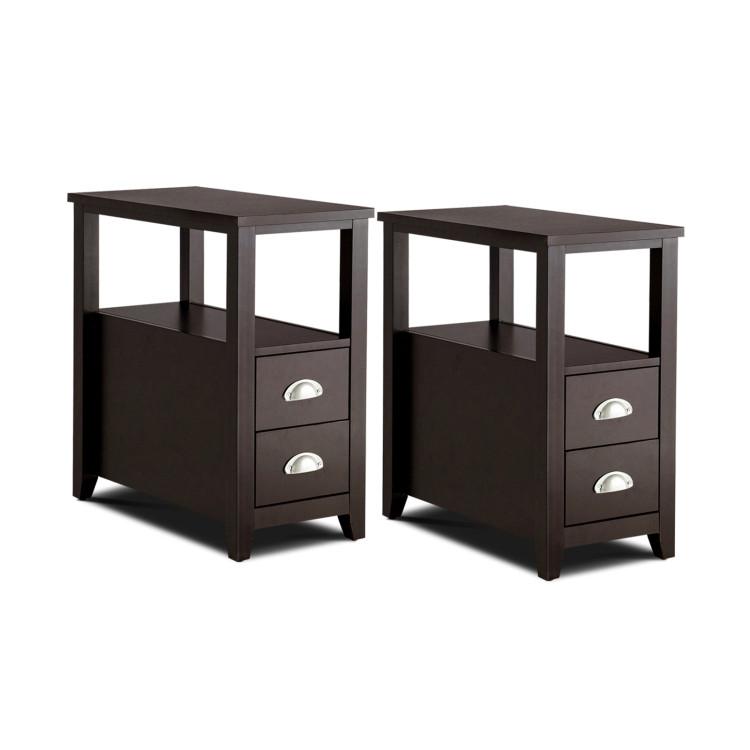 Nightstands |  2 Pieces Wooden Bed-side Nightstand Set with 2 Drawers Dark Brown Bedroom Dark Brown