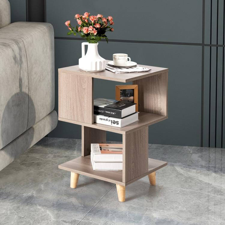 Nightstands |  2 Pieces Wooden Modern Nightstand Set with Solid Wood Legs for Living Room Grey Bedroom Grey