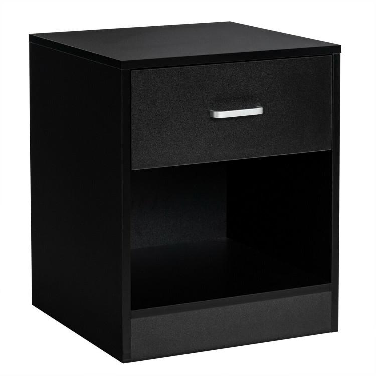 Nightstands |  2-Tier Modern Wooden Nightstand with Storage Drawer and Open Cabinet Black Bedroom Black