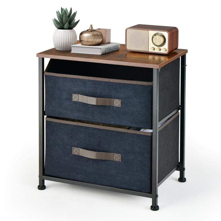 Nightstands |  20 Inch Height Industrial Nightstand with 2 Pull-out Fabric Drawers Rustic Brown Bedroom Nightstands