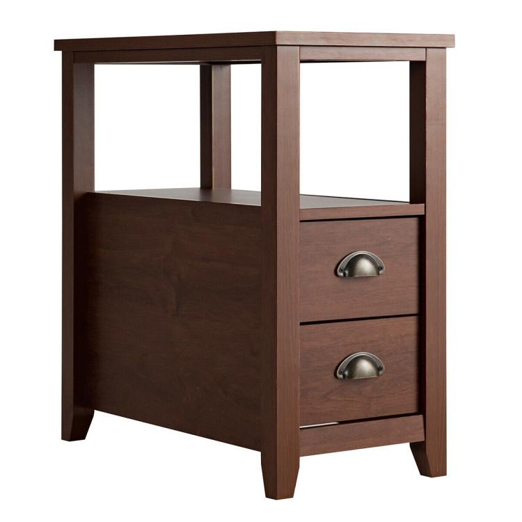 Nightstands |  23.5 x 12 Inch Rectangular Nightstand with 2 Drawers and Shelf Brown Bedroom Brown