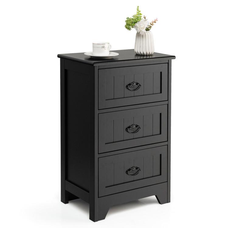 Nightstands |  3-Drawer End Storage Wood Side Nightstand Black Bedroom Black