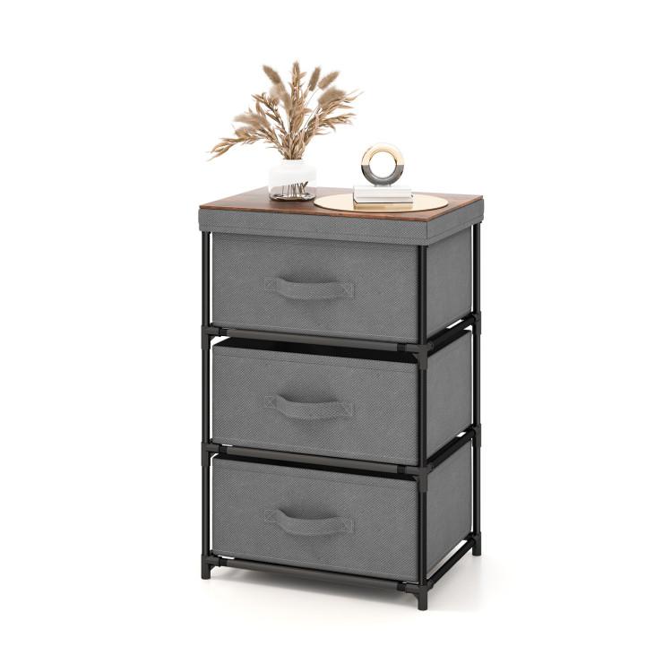 Nightstands |  3-Tier Fabric Nightstand with Sturdy Metal Frame Gray Bedroom Gray