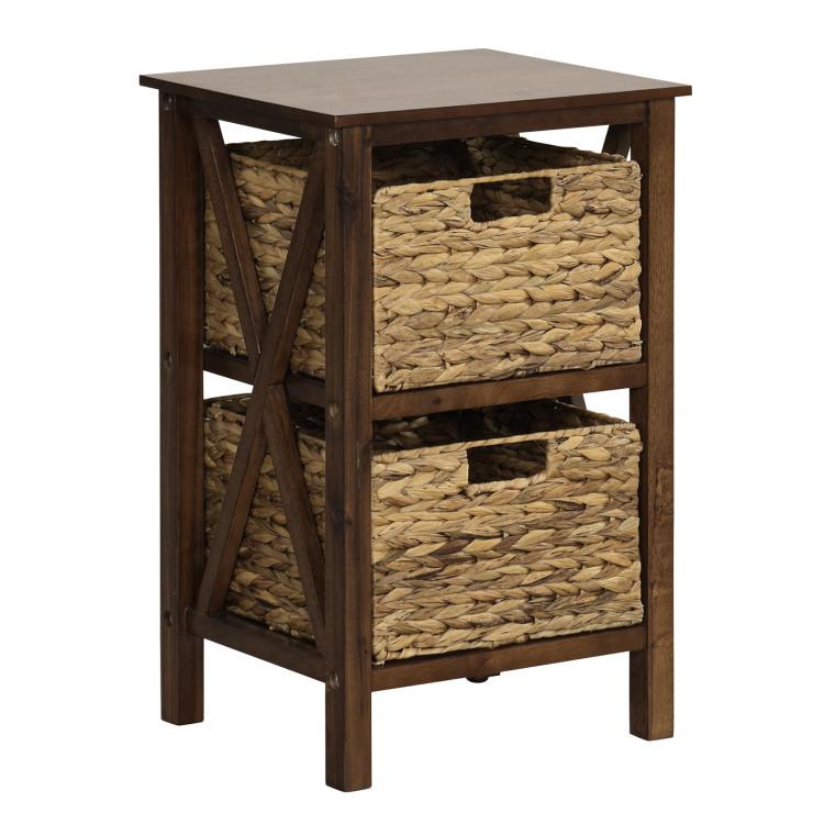 Nightstands |  3/4-Tier Nightstand with 2/3 Seagrass Baskets Narrow X-Design Walnut & Natural Bedroom Nightstands