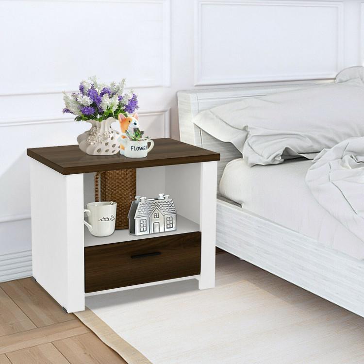 Nightstands |  Accent Nightstand with Drawer and Open Shelf Bedroom Nightstands