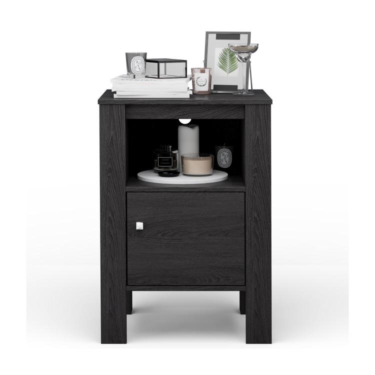 Nightstands |  Compact Floor Farmhouse Nightstand with Open Shelf and Cabinet Dark Gray Bedroom Dark Gray