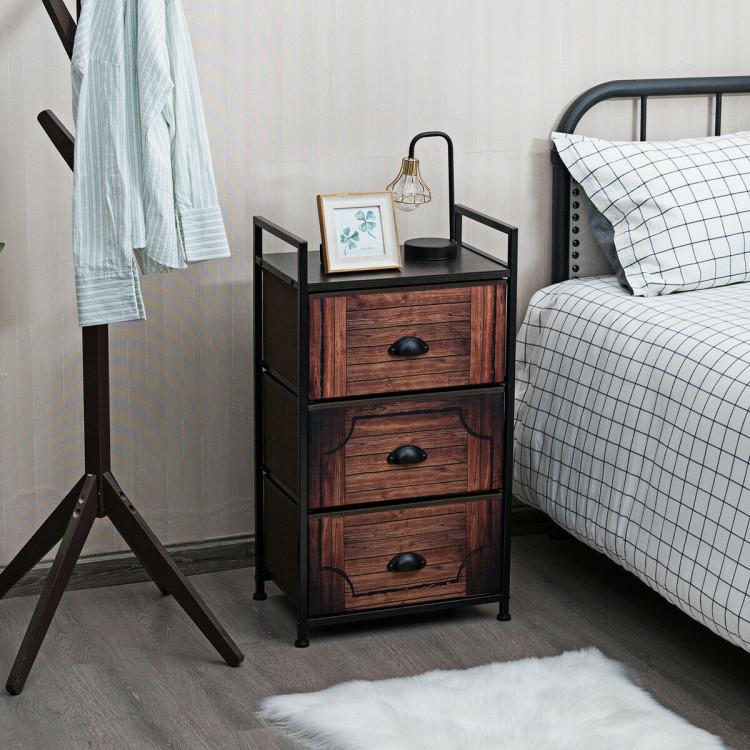 Nightstands |  Industrial 3-Layers Fabric Dresser with Fabric Drawers and Steel Frame Brown & Black Bedroom Brown + Black