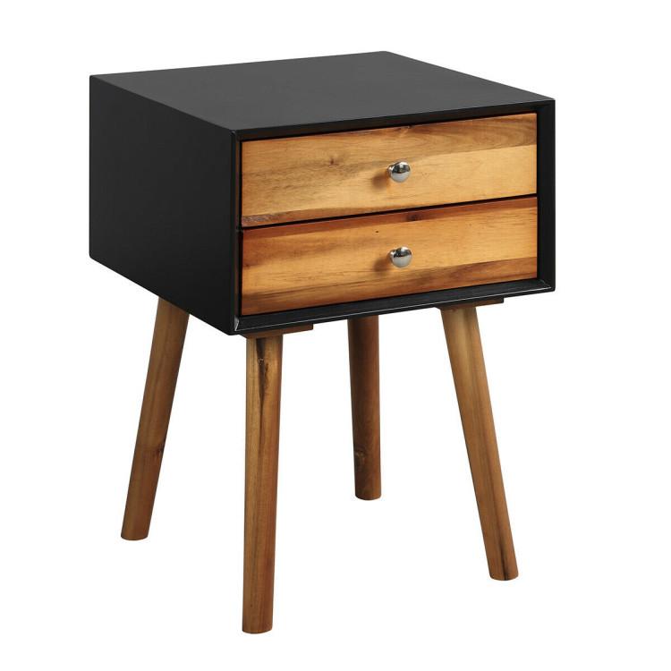 Nightstands |  Mid-Century Wooden Multipurpose End Table with 2 Storage Drawers Black Bedroom Black