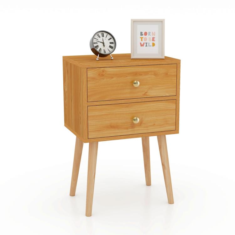 Nightstands |  Midcentury Modern Bedside Table with 2 Drawers Natural Bedroom Natural