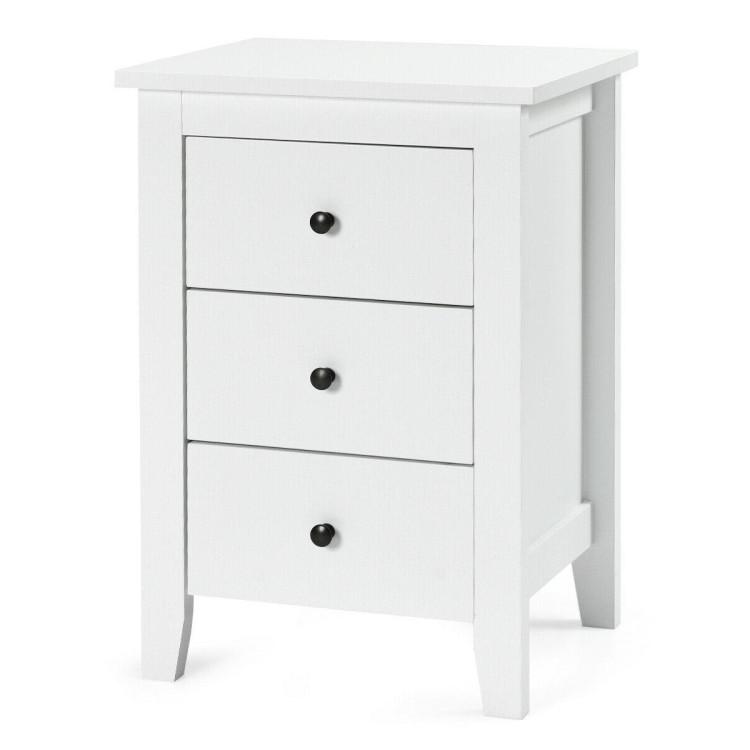 Nightstands |  Modern Bedside Cabinet with 3 Drawers for Living Room and Bedroom White Bedroom Nightstands