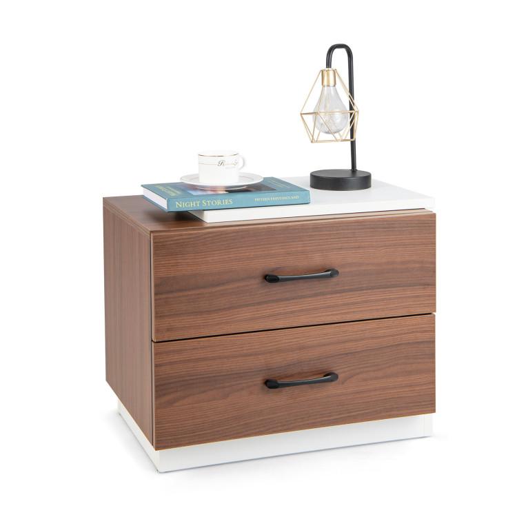 Nightstands |  Modern Nightstand with 2 Drawers for Bedroom Living Room Brown Bedroom Brown